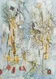 Untitled (Blue Composition) by Lowell Nesbitt, 1957, gouache and pastel on paper, sold Sep 2022