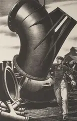 Untitled (Installing pipes) by Edward Arthur Wilson, 1942, lithograph, sold Sep 2022