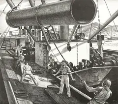 Untitled (Pipeline Transport) by Edward Arthur Wilson, 1941, lithograph, sold Sep 2022