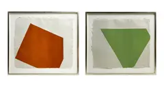 2 Prints, If Then D and If Then E by Gary Stephan, 1974, aquatint in colors on handmade paper, sold Sep 2022