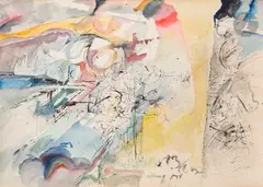 Composition by Guy de Rougemont, 1964, Encre et gouache, sold Feb 2023