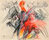 Combat de coq by Édouard Pignon, 1959, Pastel gras de couleur, sold Feb 2023