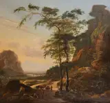 Paysage avec des promeneurs by Jan Gabrielsz Sonjé, Panneau de chêne, trois planches, parqueté Trace de signature sur un tronc en bas à gauche, sold Dec 2022