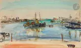 Le Port de Cherbourg by Henryk Hayden, Gouache, sold Dec 2022
