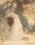 Couple sous un arbre by Teofil Kwiatkowski, Crayon et aquarelle, sold Dec 2022