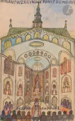 Intérieur d'une église by Nikifor Krynicki, Aquarelle, sold Dec 2022