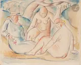 Baigneuses by Wacław Wąsowicz, Aquarelle, sold Dec 2022