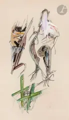 Composition n°179 by Camille Bryen, 1948, Encre, aquarelle et gouache, sold Dec 2022