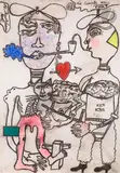 Le Couple au chat by Michel Macréau, 1982, Gouache sur papier, sold Dec 2022