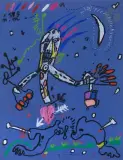 Personnage au cœur transpercé by Michel Macréau, 1987, Gouache sur papier bleu, sold Dec 2022