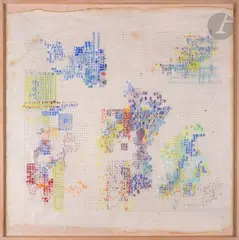 Composition by André Valensi, 1992, Aquarelle et peinture or sur papier Japon, sold Dec 2022