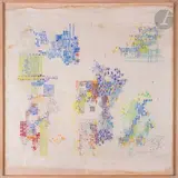 Composition by André Valensi, 1992, Aquarelle et peinture or sur papier Japon, sold Dec 2022