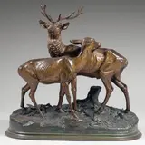 Cerf et biche by Alfred Dubucand, Épreuve en bronze patiné, sold Jun 2011