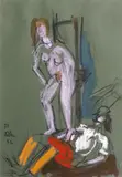 Etude pour "le peintre piétiné par son modèle" by Jean Hélion, 1982, Encre, gouache et pastel, sold Jun 2008