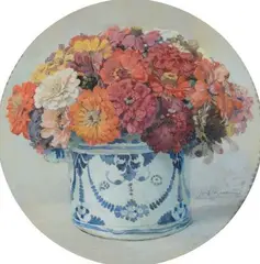 Bouquet de fleurs by Edgar Maxence, Aquarelle de forme ronde, sold May 2014