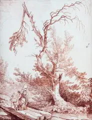 Le passage du gué by Hubert Robert, Sanguine, sold Mar 2014
