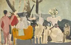 Scène de tauromachie by Rudolf Kundera, Gouache et encre sur panneau d'isorel, non signée, sold Jul 2022