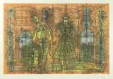 Bal masqué sur fond orange by Jean Carzou, 1970, Lithographie sur papier japon, sold Jul 2022