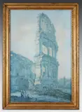 Couple au pied du Colisée by Franz Kaiserman, Aquarelle en camaïeu bleu, sold Jul 2020