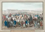 L'entrée des puissances coalisées à Paris Parade des troupes russes, autrichiennes et prussiennes sur la place de la Concorde, le 31 mars 1814, arrivant de la r by Johann Adam Klein, Aquarelle sur papier signée en bas à gauche: J, sold Jun 2012
