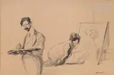 Le peintre et son modèle by Jean-Louis Forain, Crayon et encre de Chine signé en bas à droite, sold Jun 2020
