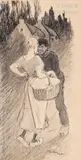 La rencontre by Théophile Steinlen, Crayon signé en bas à droite, sold Jun 2020