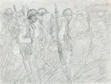 Les poilus, fusils au dos by Théophile Steinlen, Crayon signé en bas à droite, sold Jun 2020
