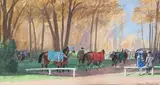 Les chevaux au paddock d’Auteuil by Maurice Taquoy, 1928, Aquarelle et gouache signée en bas à droite et datée, sold Jun 2020