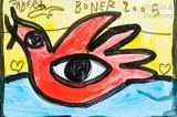L’oiseau rouge flanqué d’un œil qui voit tout by Jaber Al Maajoub, 2005, Aquarelle sur papier signée et datée, sold Jun 2020