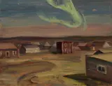 Landscape with Aurora Borealis / Mining Town (verso) by A. Y. Jackson, double-sided oil on board, sold Apr 2019