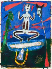 Pond Magic (Tidal Nativity) by Peter Aspell, 1989, oil on paper, sold Mar 2019