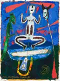 Pond Magic (Tidal Nativity) by Peter Aspell, 1989, oil on paper, sold Mar 2019