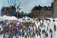 March on Quebec by Molly Joan Lamb Bobak, oil on board, sold Mar 2019