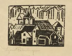 Kirche und Dorf by Lyonel Feininger, 1918, Holzschnitt auf pinkfarbenem Seidenpapier, sold Dec 2016
