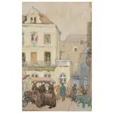 A French Market Square by Frank Sherwin, Mixed media on paper, sold Nov 2022