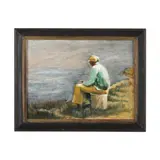 Man Fishing by Laura Powell, Oil on cardboard, sold Nov 2022