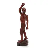 Vintage Folk Carved Sculpture of Unshackled Man by L S Decimus, Carved mahogany with red wash, sold Nov 2022