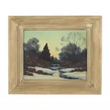 Snowy Landscape at Dusk by Francis Dixon, Oil on panel, sold Nov 2022