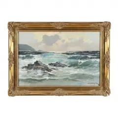 Seascape with Crashing Surf by Alexander Dzigurski, Oil on canvas, sold Nov 2022