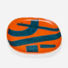 Plate by Guido Gambone, c. 1955, glazed stoneware, sold Jul 2022