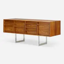 Cabinet by Bodil Kjær, rosewood veneer, chrome-plated steel, sold Jul 2022