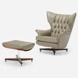 Lounge Chair and ottoman, model 6250 by G Plan, 1962, leather, rosewood, aluminum, sold Jul 2022