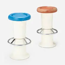Stools, pair by Yrjö Kukkapuro, 1964, fiberglass, chrome-plated steel, vinyl, sold Jul 2022