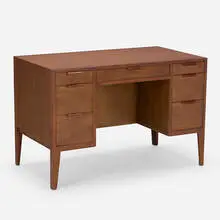 Desk, model 4681A by Edward Wormley, c. 1950, mahogany, glass, sold Jul 2022