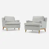 Directional lounge chairs, pair by Paul McCobb, c. 1950, upholstery, birch, sold Jul 2022