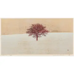 One Red Tree by Joichi Hoshi, 1974, woodcut in colors, sold Sep 2025