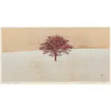 One Red Tree by Joichi Hoshi, 1974, woodcut in colors, sold Sep 2025