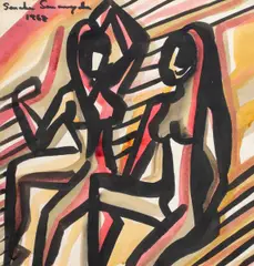 Female Figures by Senaka Senanayake, 1968, watercolor, sold Sep 2025