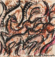 Herd of Animals by Senaka Senanayake, 1968, watercolor, sold Sep 2025