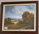 3 oils on canvas, Landscape with distant church by Richard Blowey, oil, sold Aug 2019